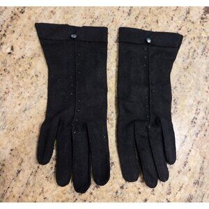 Vintage Womens Size L/XL 7.5 Black Nylon Formal Stretch Gloves Embroidered Metal
